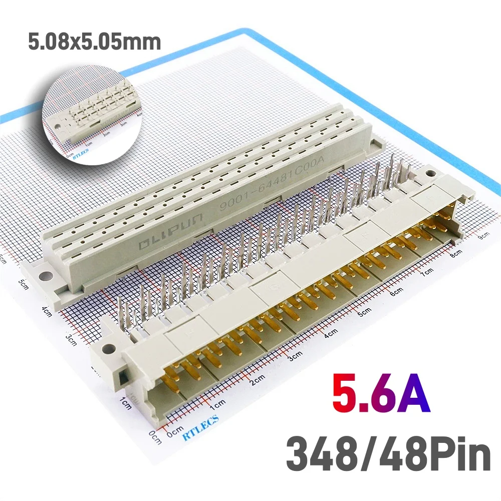5.08mm Pitch DIN 41612 Connector 3 Rows 48 Positions 5.6A Male Right Angle  Female Socket Vertical Through Hole 3x16 Pin DIP
