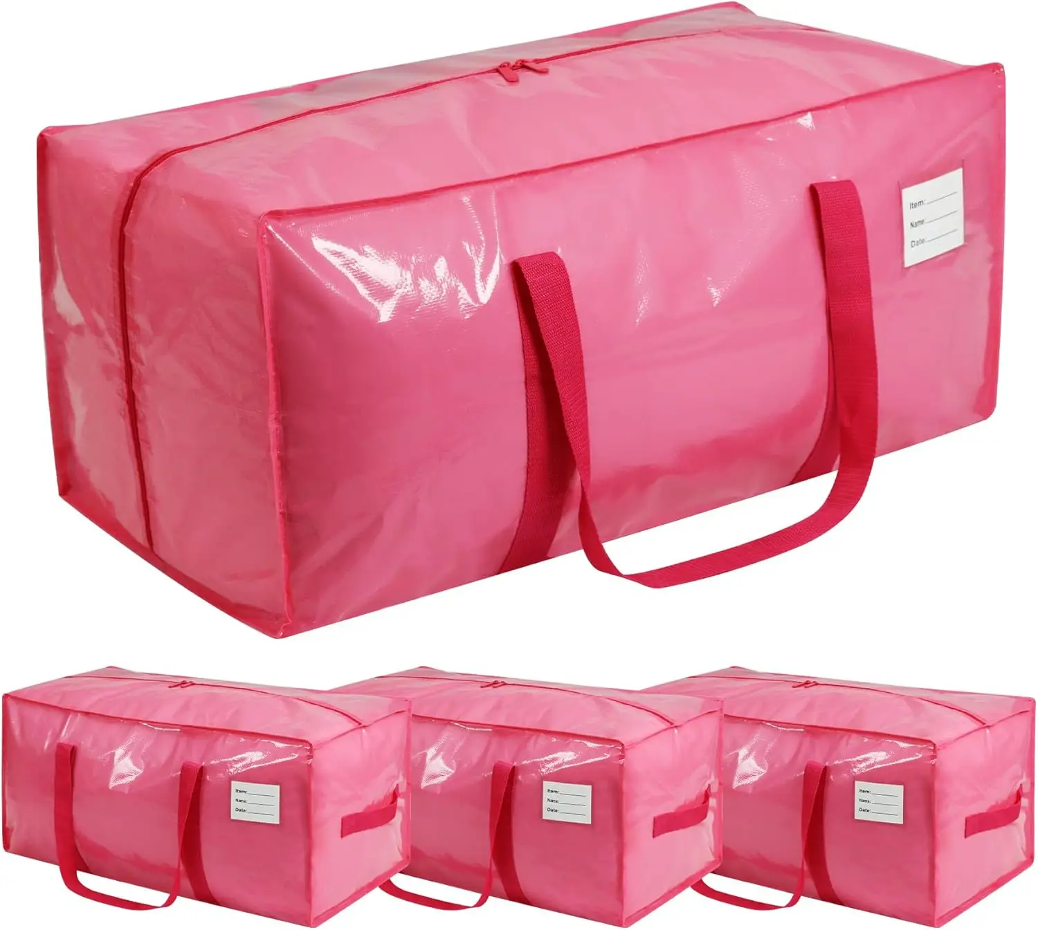 

4-Pack Heavy-Duty Moving Bags with Comfort Handles and Strong Zippers, Space-Saving Storage for College Supplies in Pink