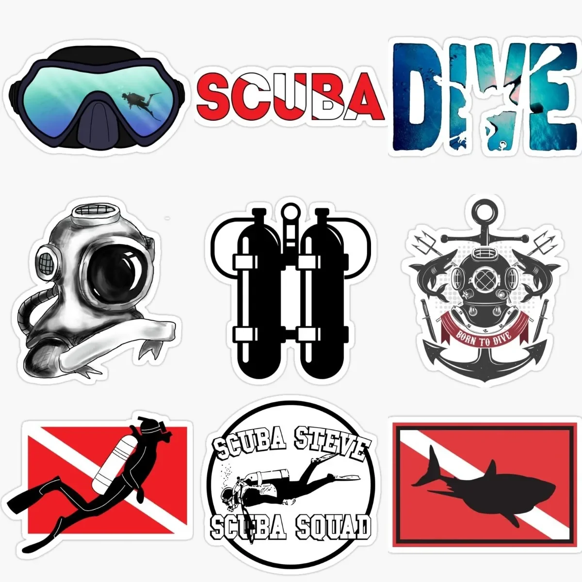 

Scuba Dive Flag Diving Helmet Mermaid PVC Waterproof Sticker for Decorate Car Window Laptop Wall Table Room Fridge Off-road