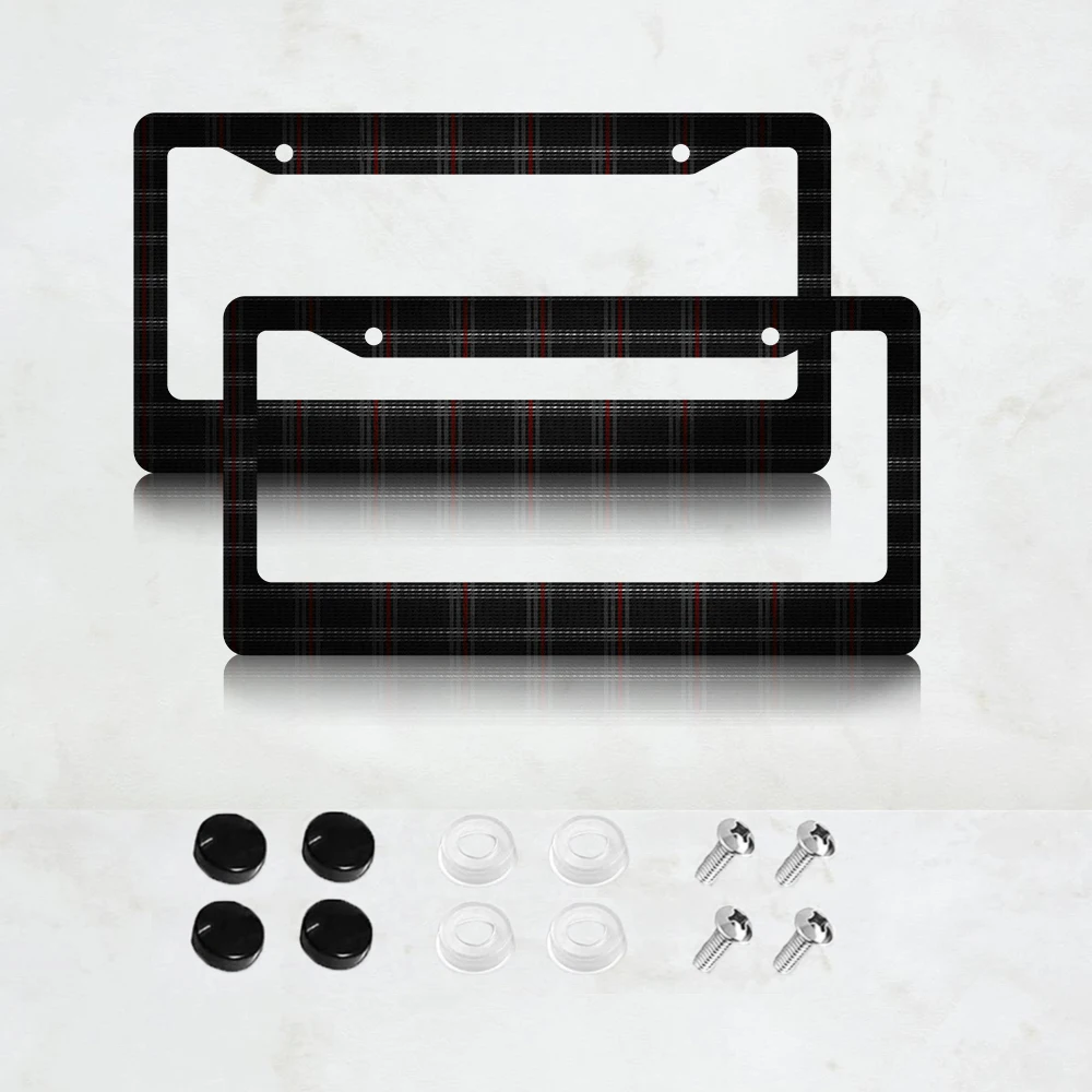 

2PC Aluminum car license plate frame - red and black checkered, 6 x 12 inches - women's fashionable appearance car accessories