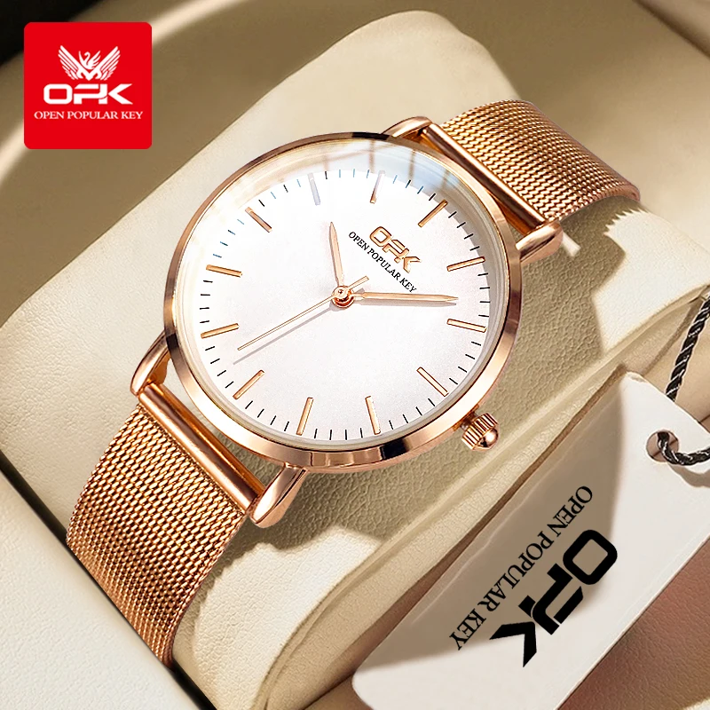 OPK 8101 Womens Watch Simple Quartz Watch Waterproof Luminous Stainless Steel Mesh Belt Strap Reloj Watch For Woman Original
