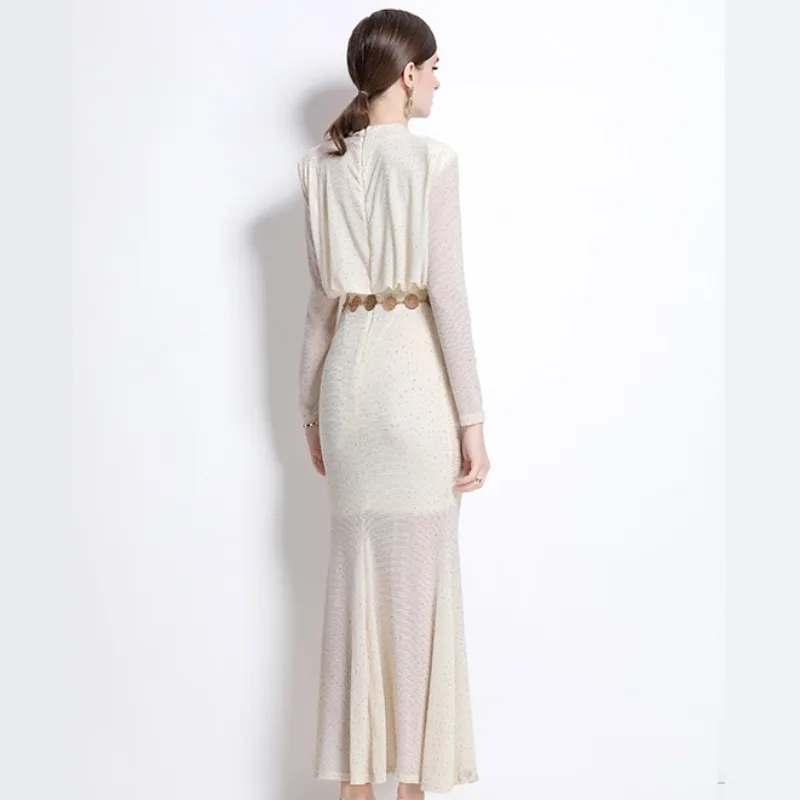 Robe de soirée moulante avec des Appliques florales pour femmes, élégante, pour Occasions formelles, strass, maille, Robe de soirée