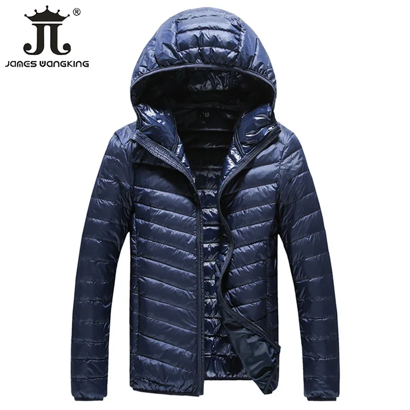 Spring and Autumn High-end Warm Men Feather Hooded Down Jacket Pure Color Boutique Mens Feather Down Coat Thin Light Jackets