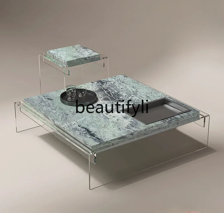 

Pure natural marble suspended coffee table living room simple modern high-end villa acrylic designer creative coffee table