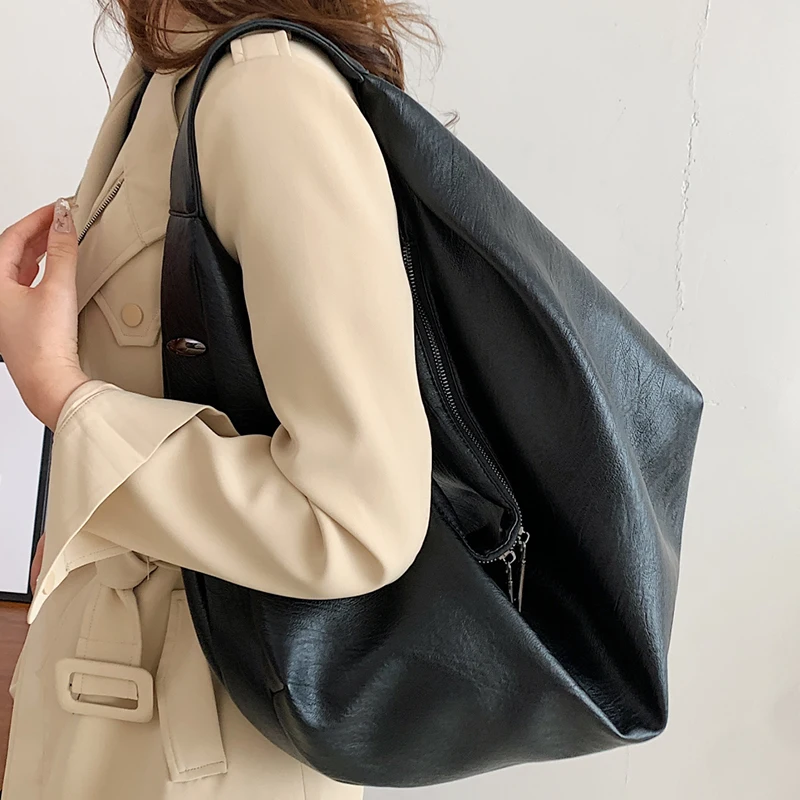 Women\'s Underarm Black Shoulder Bag Vintage Large Shopper Commuter Roomy Hobos Bags for Ladys Female Retro Original Tote Handbag