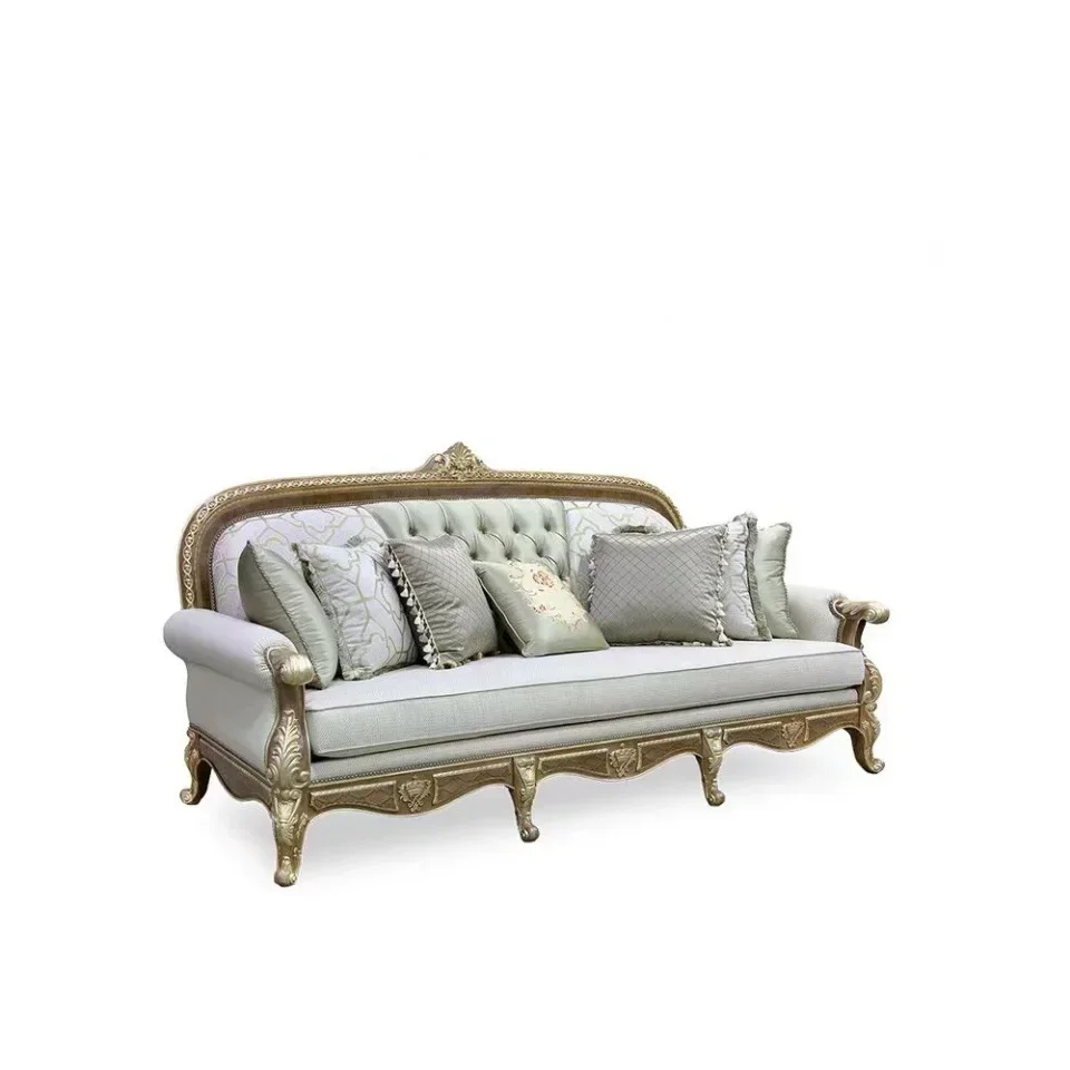 

French carved French style four-person sofa leisure chair European villa solid wood three-person sofa