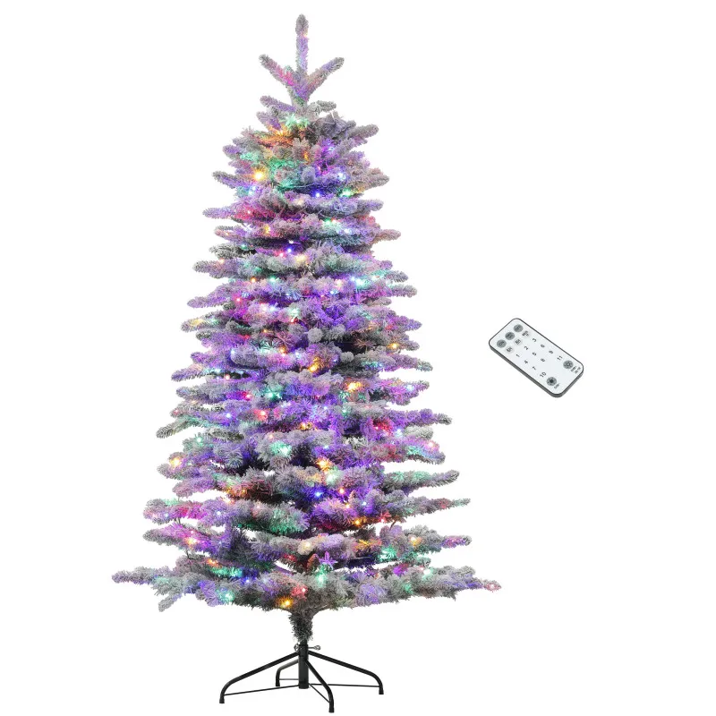 

HOMCOM 6.5 ft Pre-Lit Mountain Pine Artificial Christmas Tree, Snow Flocked Christmas Tree, Hinged Xmas Tree with 400 LED Lights