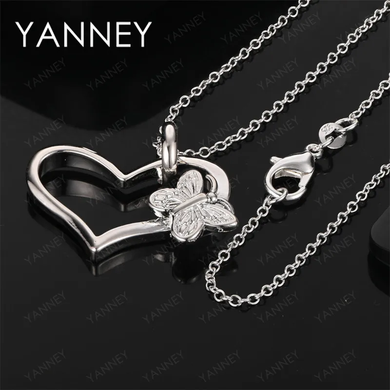 

925 Sterling Silver 16-30 Inch Elegant Heart Shape Butterfly Necklace Women Exquisite Gift Wedding Party Luxury