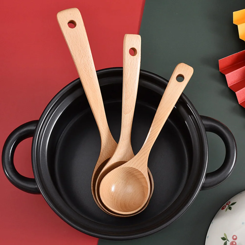

1Pcs Beech Wood Soup Spoon Deepened Design Large Capacity Reusable Kitchen Utensil for Hot Pot Porridge Serving Ladle Spoon Meal