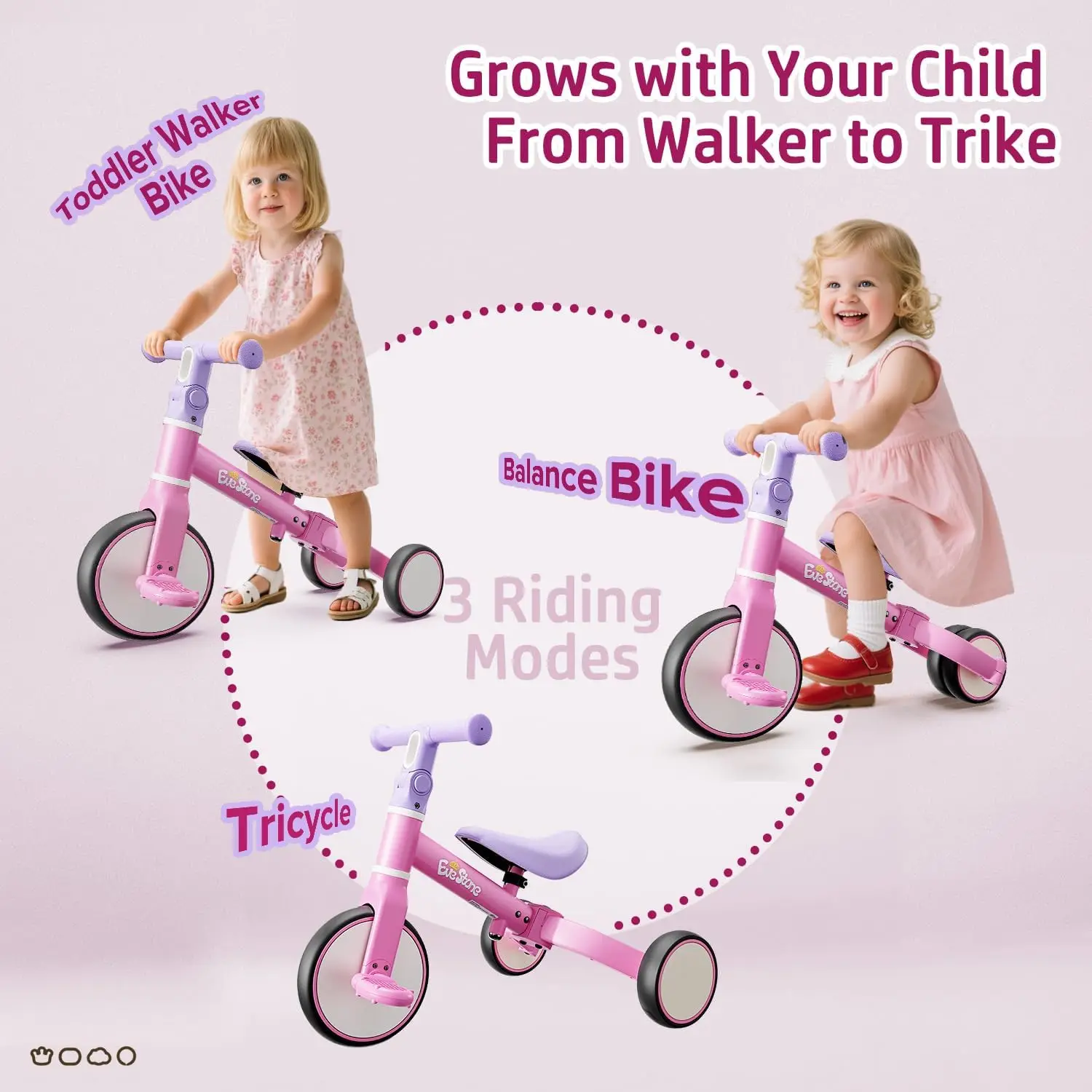 5-in-1 Toddler Balance Bike & Tricycle, Learn-to-Ride Toy for 18 Months to 4 Years, Outdoor & Indoor Ride-On for Gross Motor Ski