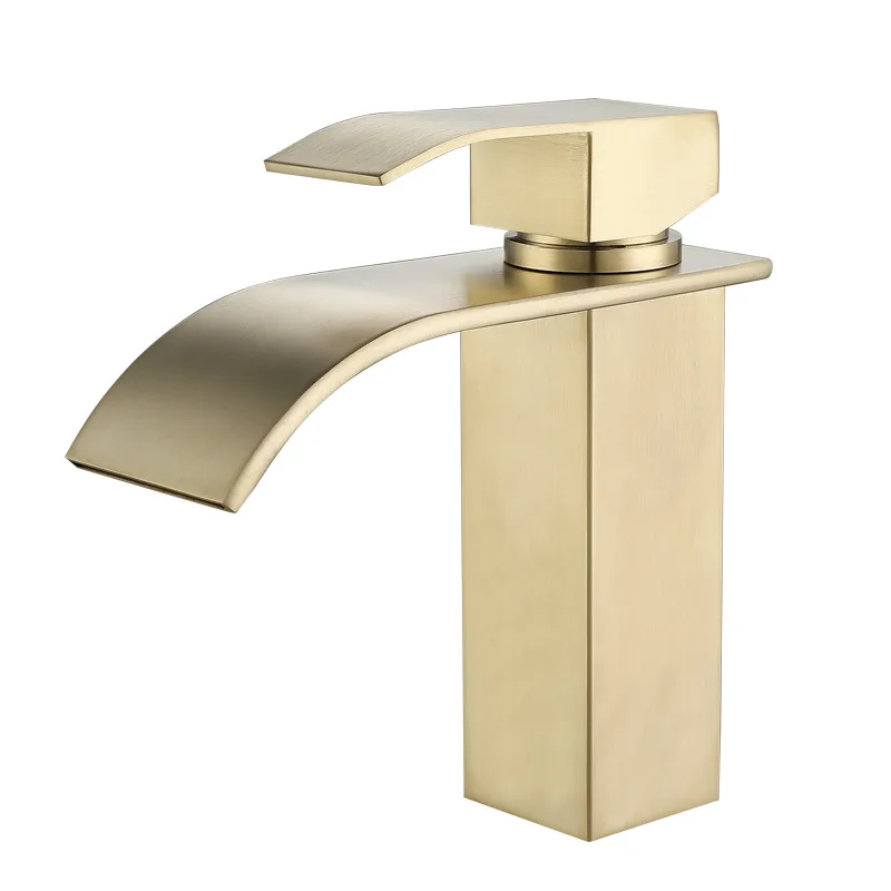 

Toilet Brushed Gold Faucet Tap 304 Stainless Steel Waterfall Washbasin Faucet Hot and Cold Water Mixed Bathroom Basin Faucet