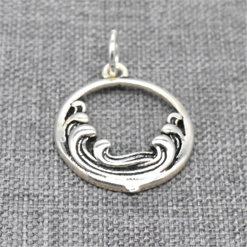 1 Piece Circle Ocean Wave Charm Double Sided in 925 Sterling Silver for Necklace Bracelet and Earring Making