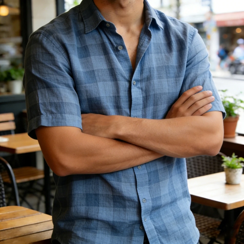 Men's new summer short-sleeved linen shirt hidden stripe pattern 3D printed shirt for men outdoor casual formal clothes men fast