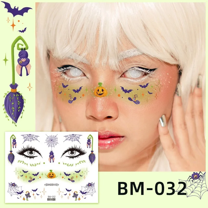 

[Ready Stock] Halloween Face Stickers Waterproof Temporary Tattoo Stickers Eyebrow Eye Body Art Party Makeup Tattoos
