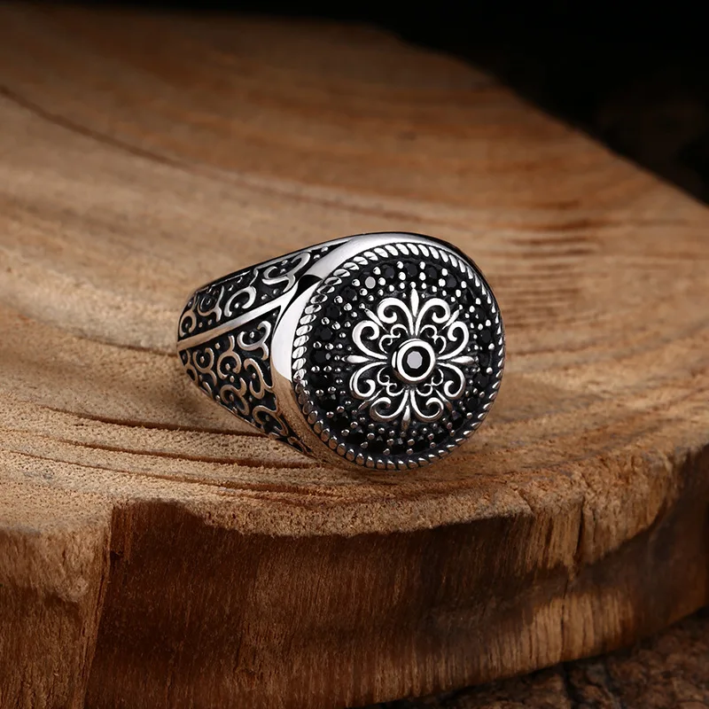 925 sterling silver ring with diamonds tang grass pattern ring opening ring thai silver retro trendyy personalized jewelry