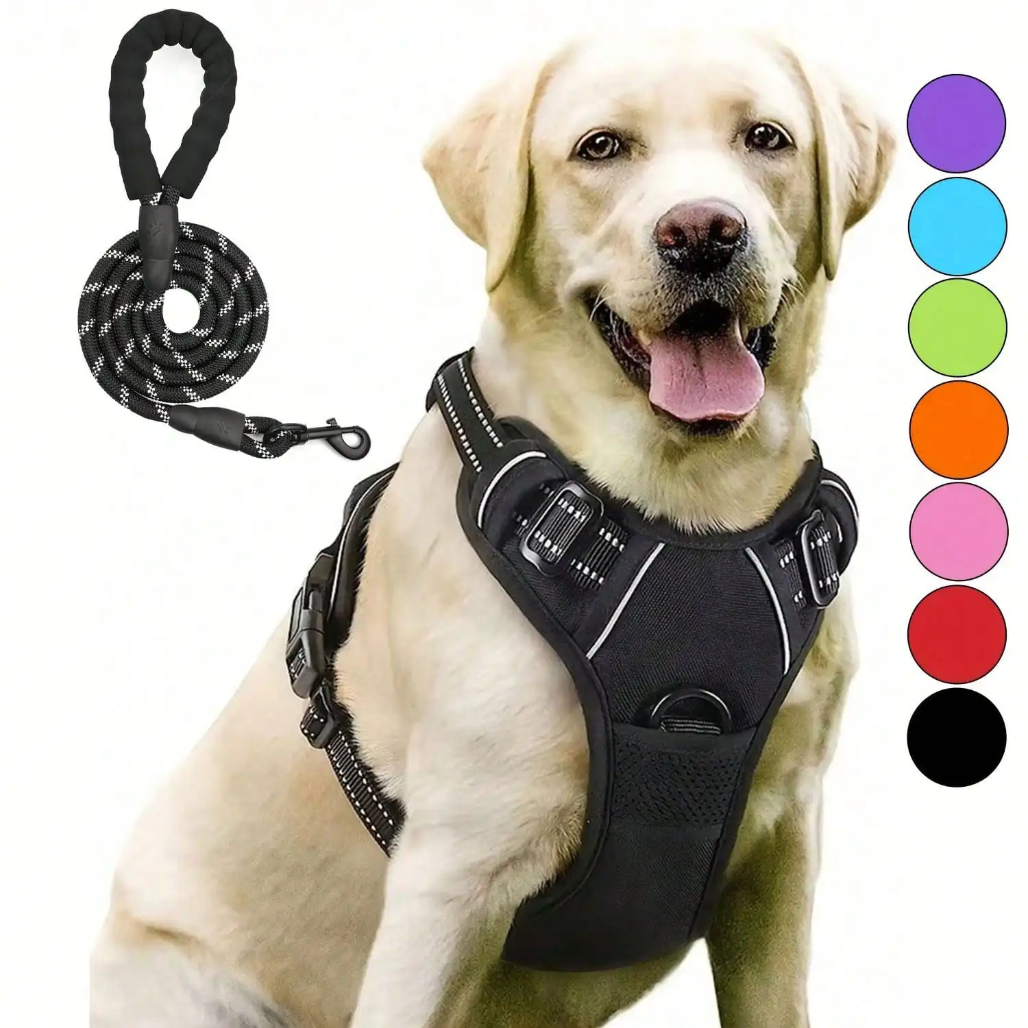 

Reflective No-Choke Dog Harness Adjustable Soft Padded Vest No-Pull Design 2 Leash Clips