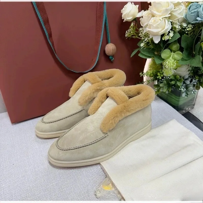 أحذية الثلوج الدافئة المصنوعة من الجلد الطبيعي عالي الجودة، أحذية قصيرة من الفرو والصوف، أحذية مسطحة، أحذية نسائية متعددة الوظائف #4