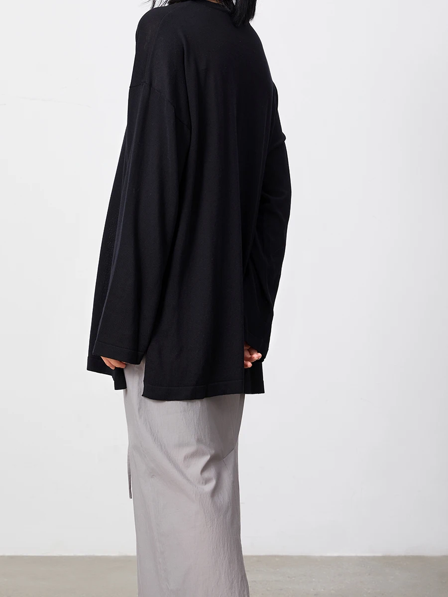 

Легкий трикотажный топ Gaoguo с круглым вырезом, свободного кроя, с разрезом по бокам, для весны и лета, повседневный базовый вариант