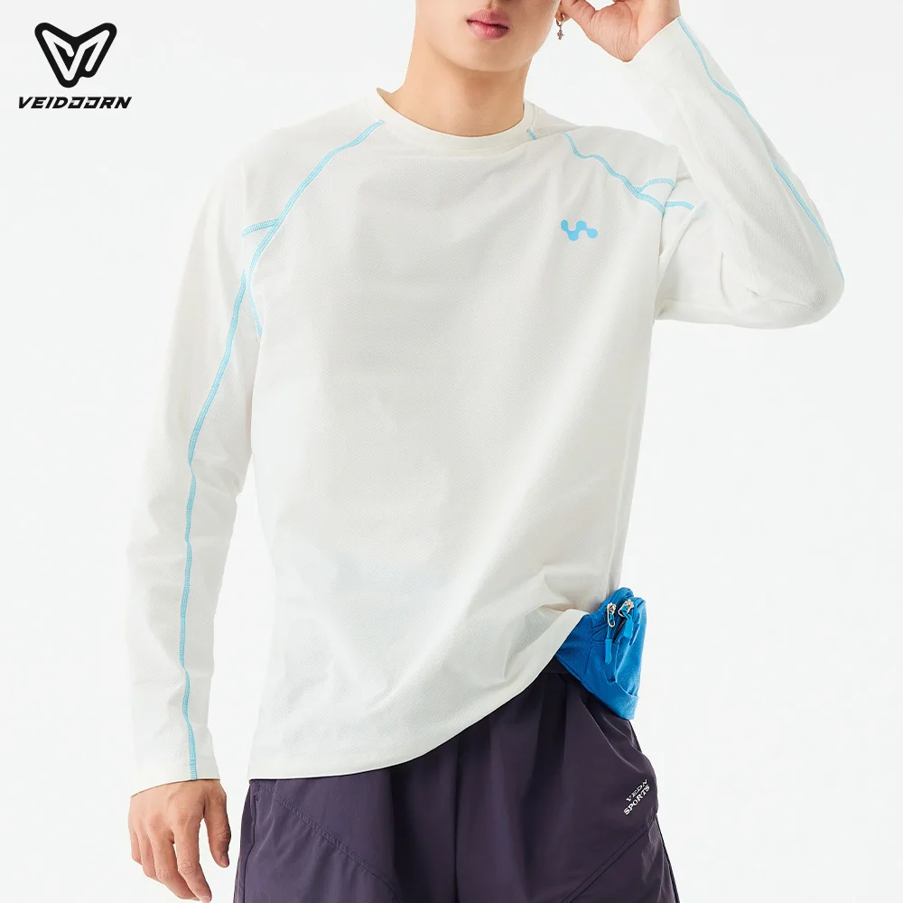 Veidoorn Men's Long Sleeve Color Block Running Shirt Loose Fit Reflective Back Sports Top Outdoor Fitness Workout Casual Wear