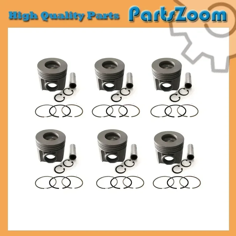 New 6 Sets STD Piston Kit With Ring 6152-32-2510 Fit For Komatsu 6D125 Engine 125MM