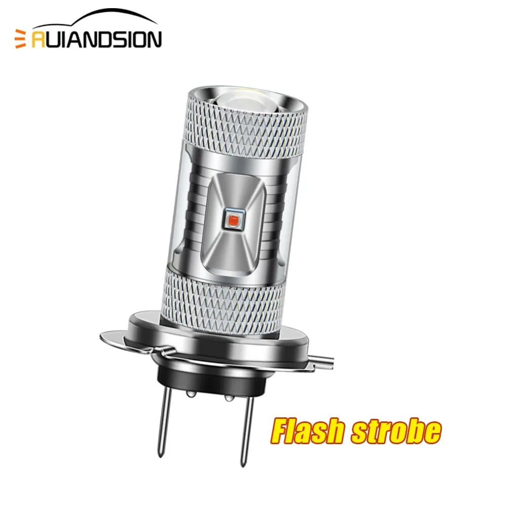 

2Pcs Ruiandsion H7 Headlight Strobe Flashing LED H1 H11 Fog Light Lamp 10-30V No-Polarity Fit 12V 24V For Truck SUV Amber Yellow