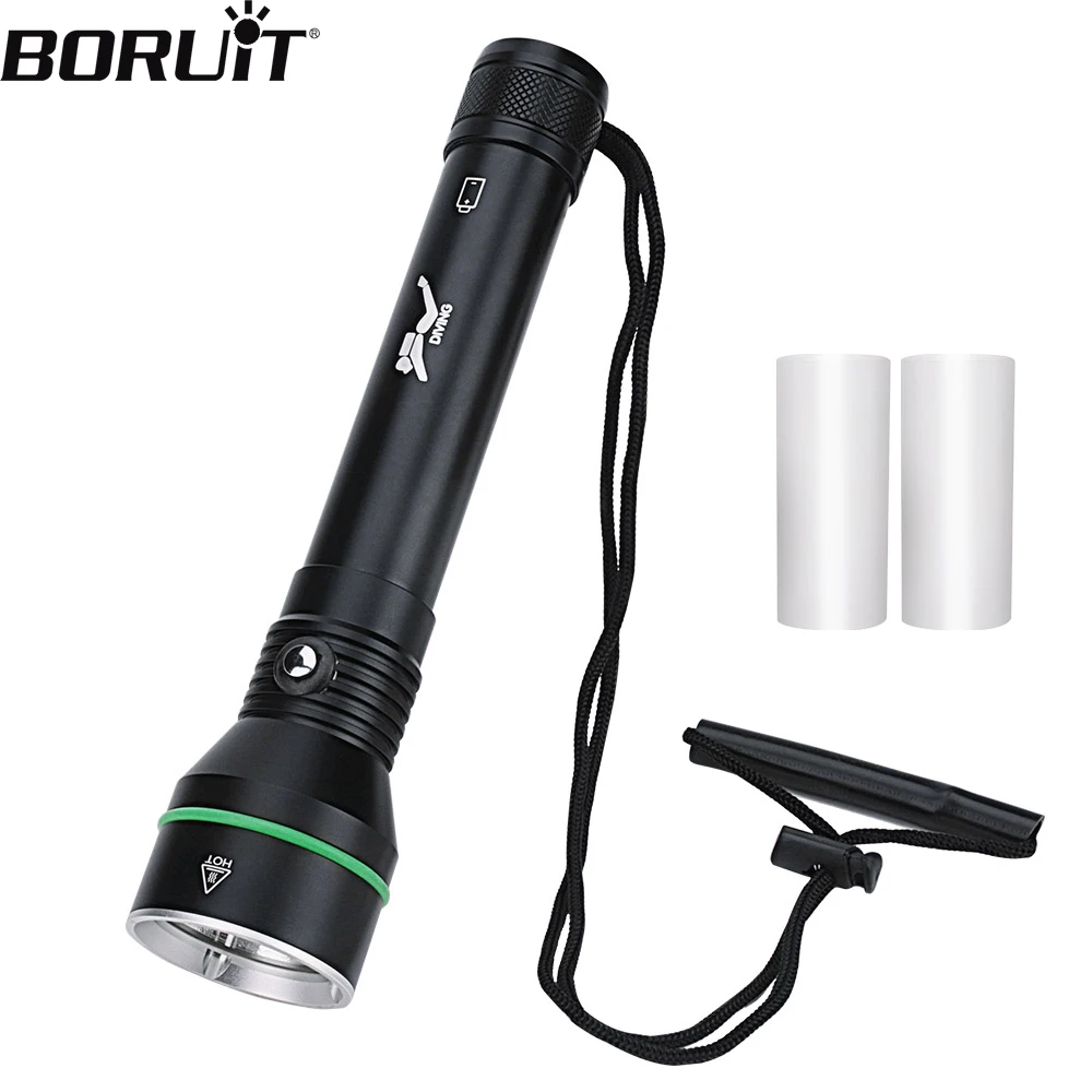 BORUiT Super Bright 2000LM P70 LED Scuba Diving Flashlight Underwater 100M IPX8 Waterproof Torch Spearfishing Lantern