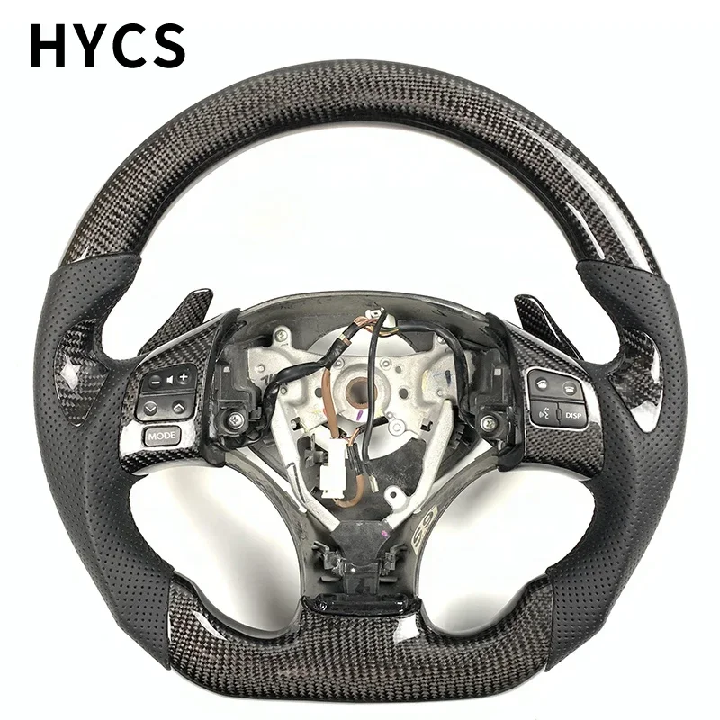 Custom JDM Racing Carbon Fiber Steering Wheel Covered with Black Leather for Lexus IS200 IS250 IS300 RX350