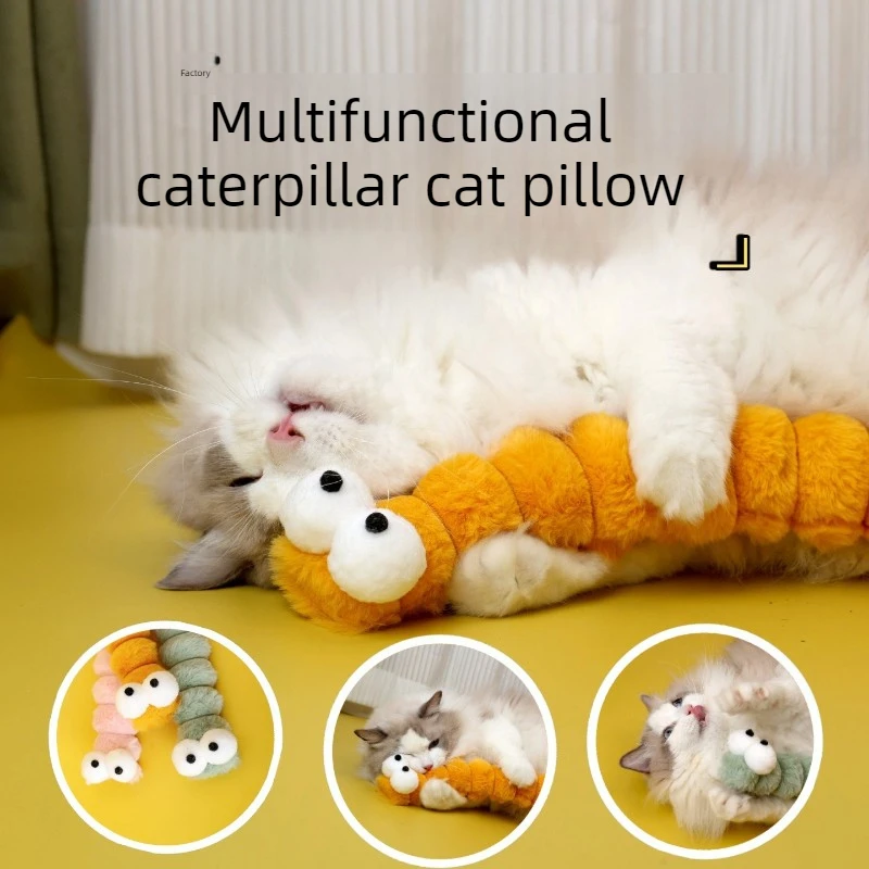 Gato de pelúcia mastigar brinquedo macio mordida vara catnip gatinho brinquedo almofada caterpillar gato travesseiro teaser vara interativo brinquedo do gato suprimentos