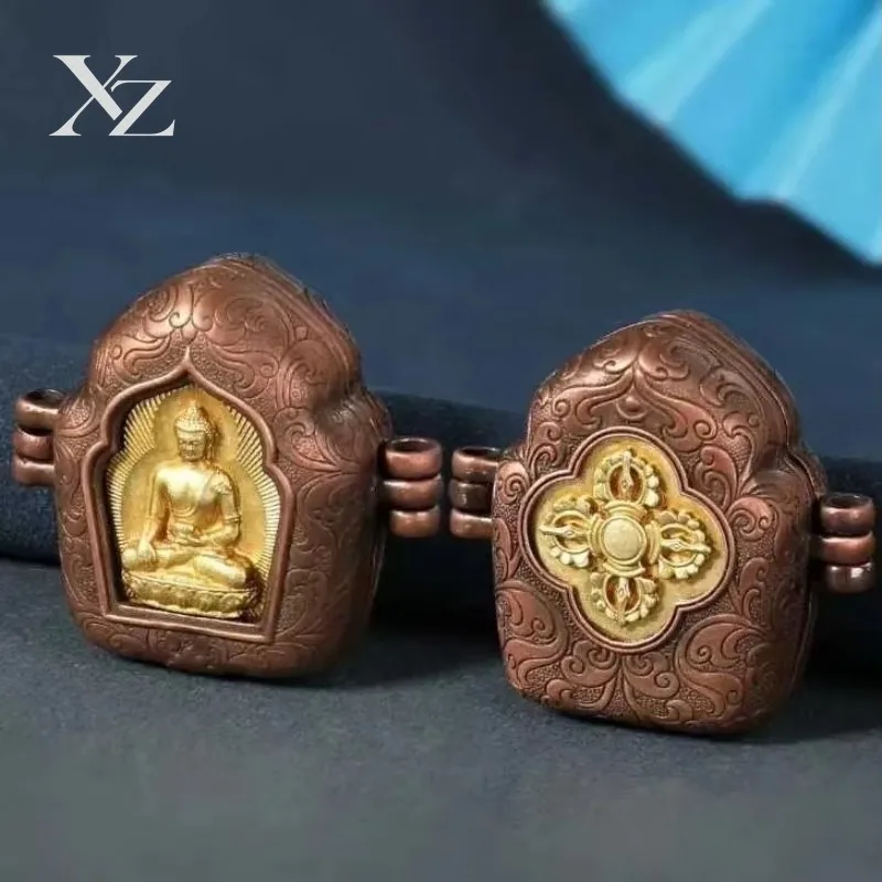 Premium Retro Ethnic Style Nepal Shakhani Buddha Statue Gawu Box Pendant Necklace – Openable Old Vintage Amulet Box with