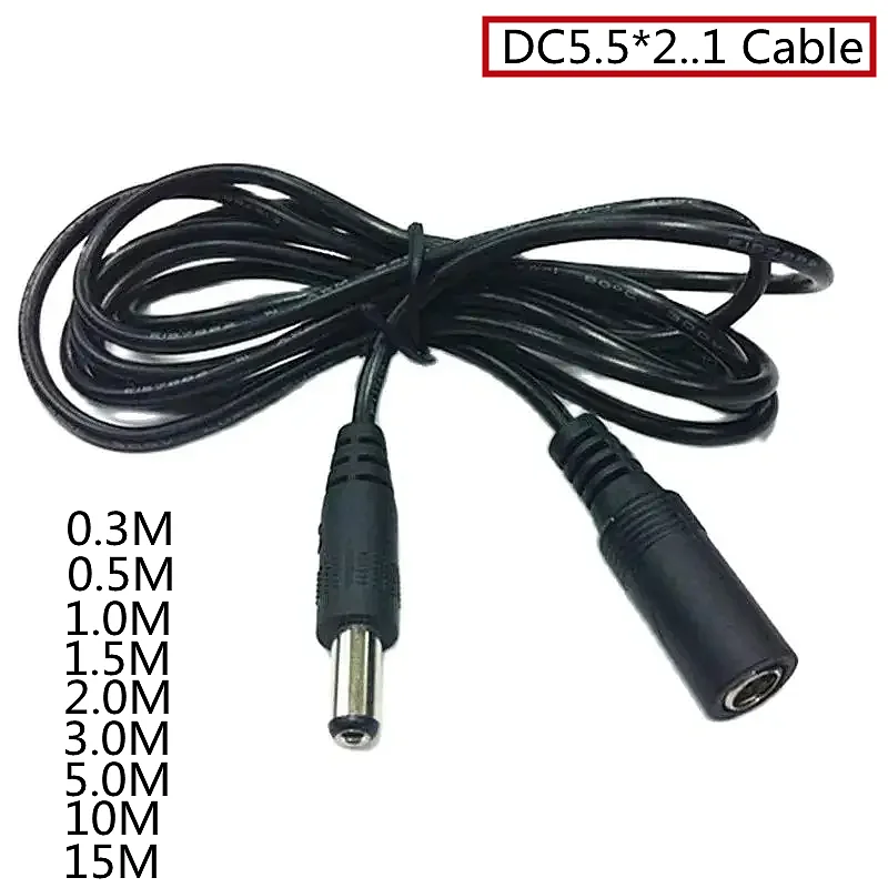 

0.3m 0.5m 1m 1.5m 3m 5m 10m DC Power Cable 5.5mm x 2.1mm Male to Female Plug Connector Extension Cord for CCTV Security Camera