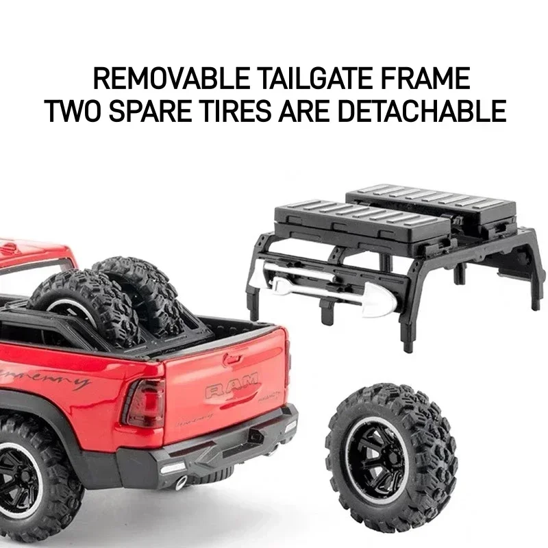 1:32 닷지 맘모스 1000 TRX 합금 픽업 트럭 모델 다이캐스트 금속 장난감 오프로드 차량 시뮬레이션 사운드 라이트 어린이 선물