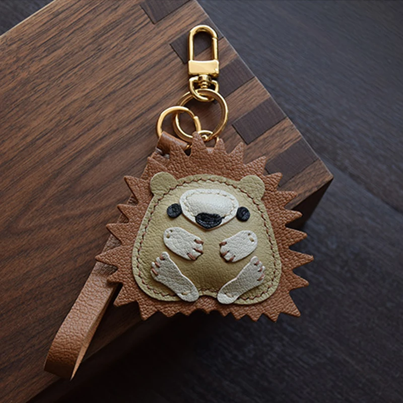 Handmade Leather Hedgehog Keychain 3D Hedgehog Key Ring Erizo Key Chains Key Holders Bag Charms