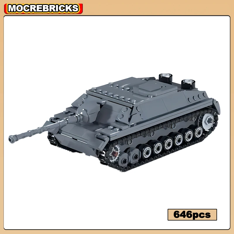 Bloques de construcción MOC para niños, juguete de ladrillos para armar pistola autopropulsada de la Segunda Guerra Mundial, vehículo blindado, modelo jgdpanzer IV L70