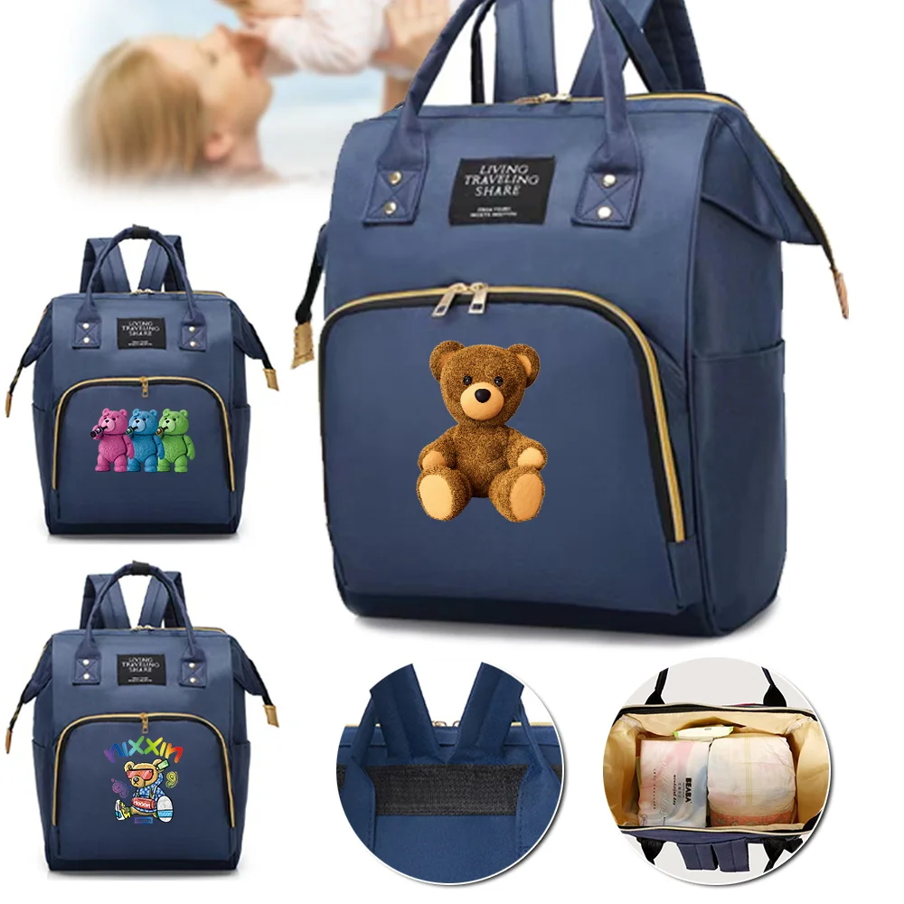 

Zipper Fashion Mommy Pack Large Capacity with Compartments Backpack Portable Simple Ladies Casual Bear Series Travel Storage Bag