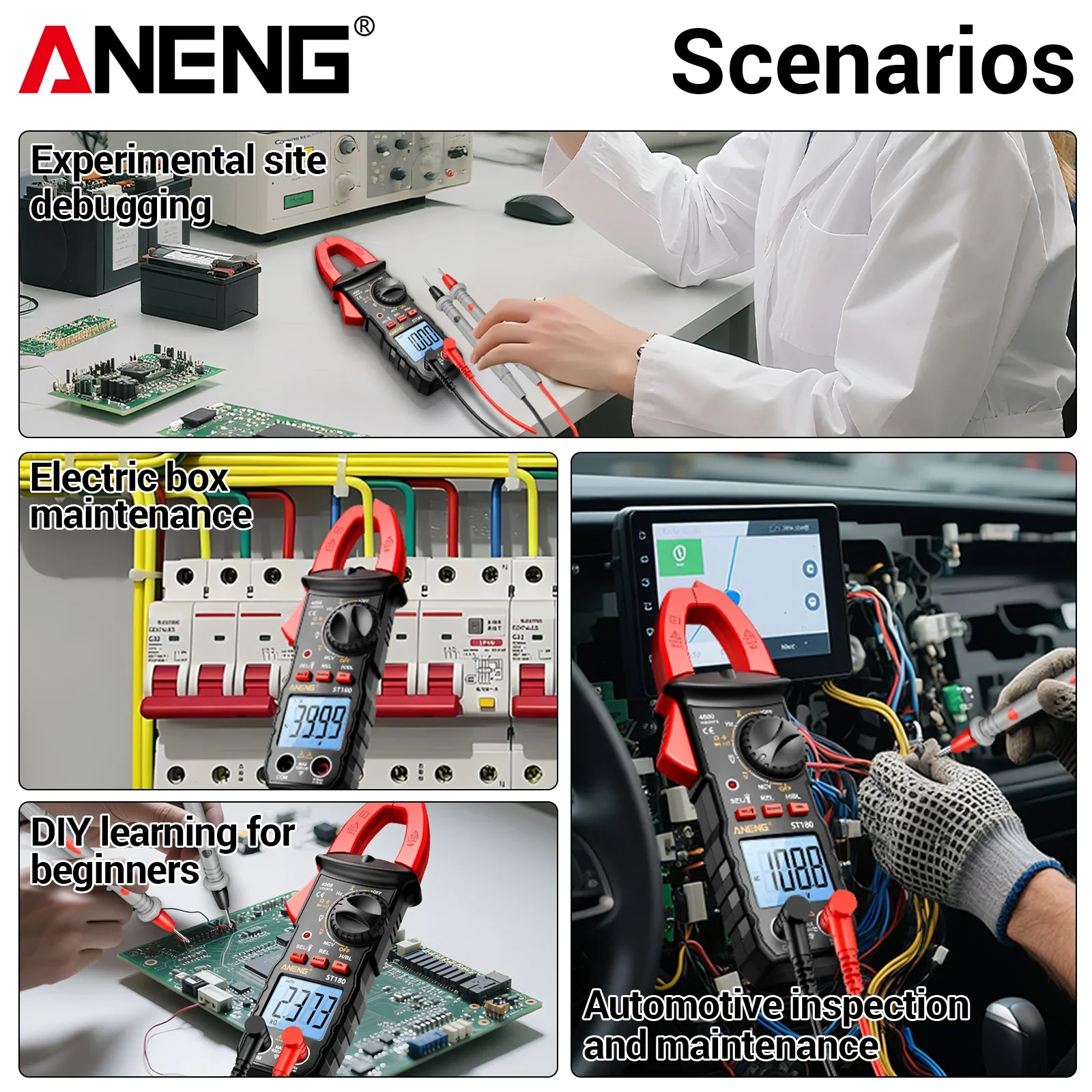 ANENG ST180 Digital Clamp Meter 4000 Counts AC/DC Voltage 400A Ammeter with VD807 Non Contact Voltage Tester Pen Electrician Kit