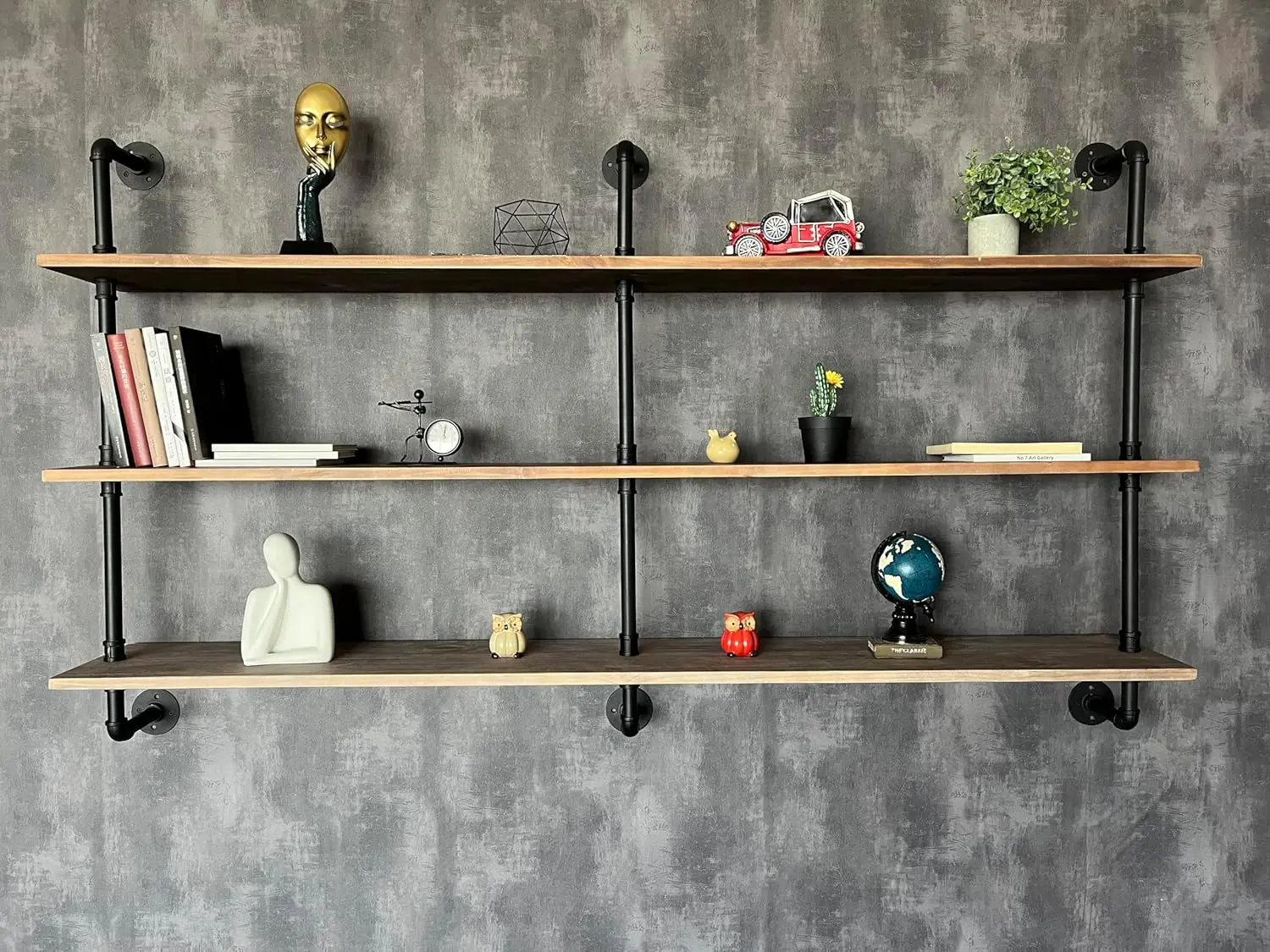 Floating Shelves 70 Inch Wall Bookshelf Industrial Pipe Shelving Shelves Real Wood Planks Rustic Wall Shelves Hanging