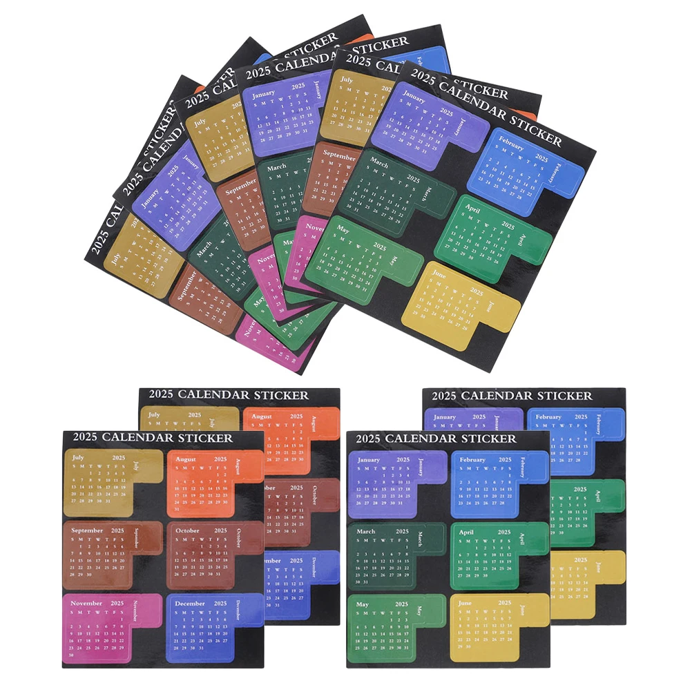 

10 листов наклеек-планировщиков на 2025 год с цветными индексными закладками для удобной организации в ежедневниках, блокнотах и планерах
