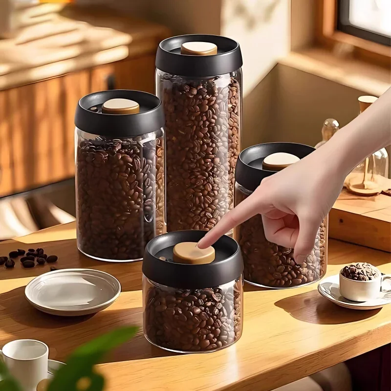 

Household Transparent Glass Vacuum Sealed Jar Moisture-proof Airtight Container for Coffee Beans Food Storage