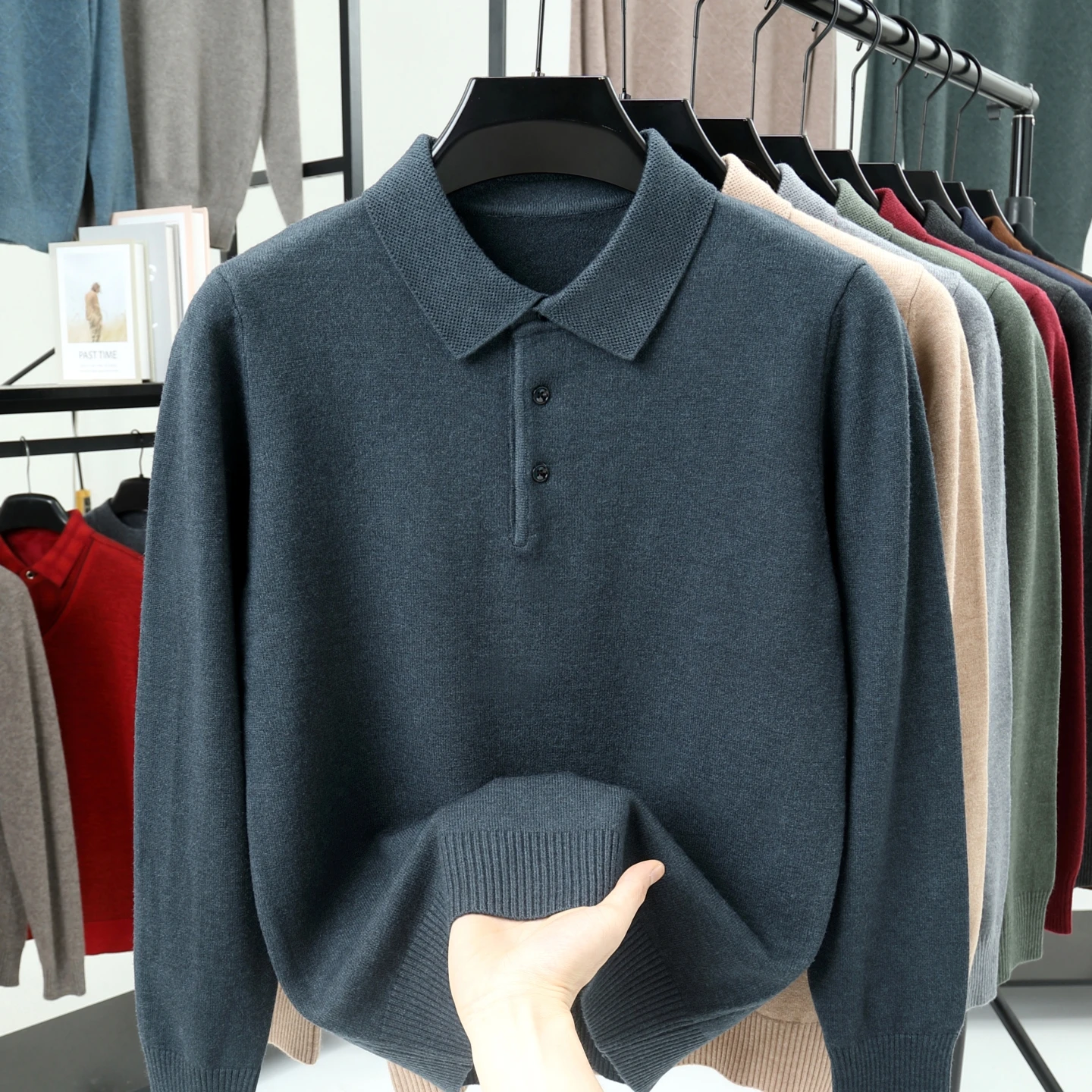 

2025 New Men's Lapel Wool Sweater Autumn and Winter Polo Shirt Collar Knitted Base Sweater Imitation Cashmere Sweater