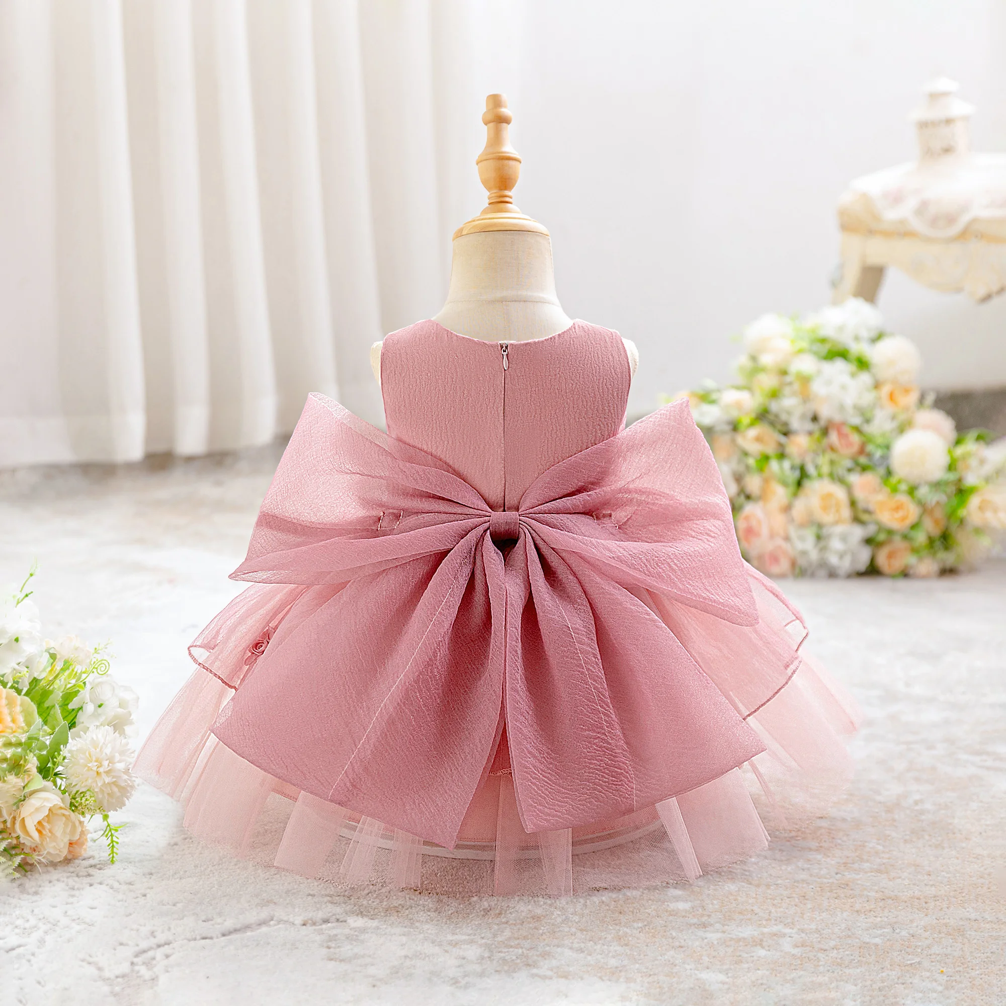 Fashion Baptism Party Baby Girl Dress Toddler Bow 1st Birthday Prom Princess Dresses Girls Tulle Bridesmaid Wedding Prom Costume