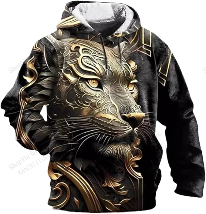 빈티지 골든 타이거 3d 프린트 후드 남성 여성 패션 오버 사이즈 후드 티 셔츠 유니섹스 코트 여성 스웨트 남성 의류 동물