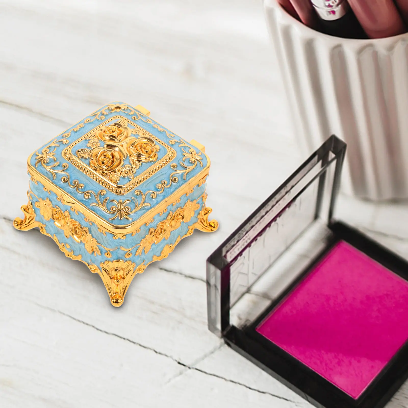 

Zinc Alloy Jewelry Box Retro Enamel Finish Delicate Trinket Organizer for Jewelry Storage Ring Earring Necklace Bracelet Home