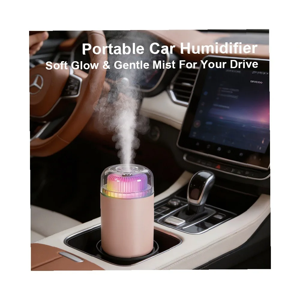 Mini Portable Humidifier 1200mAh USB Rechargeable Aroma Diffuser, 7-Color LED Night Light, Fine Mist Cool Mist for Car