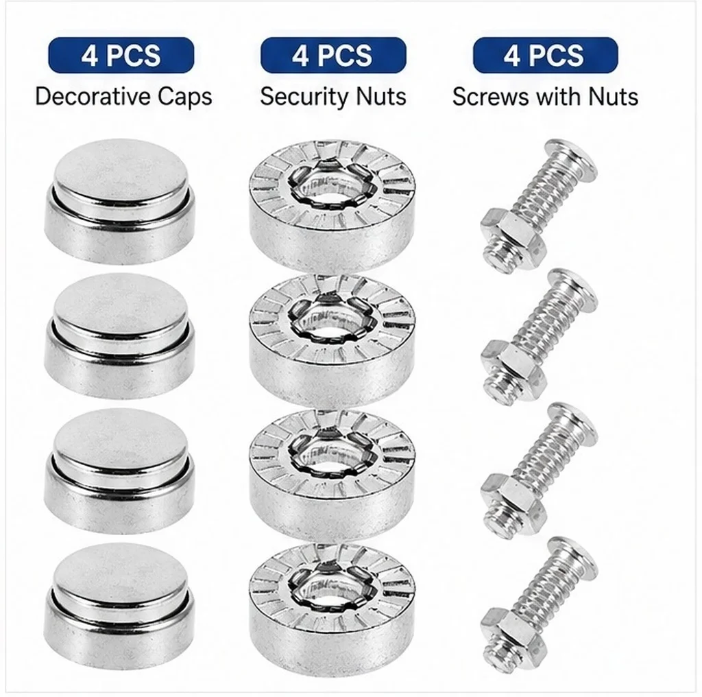 1Set Metal License Plate Bolts Anti Theft Security Screws Kit with Nuts Car Plate Fastening Decorative Security Screws