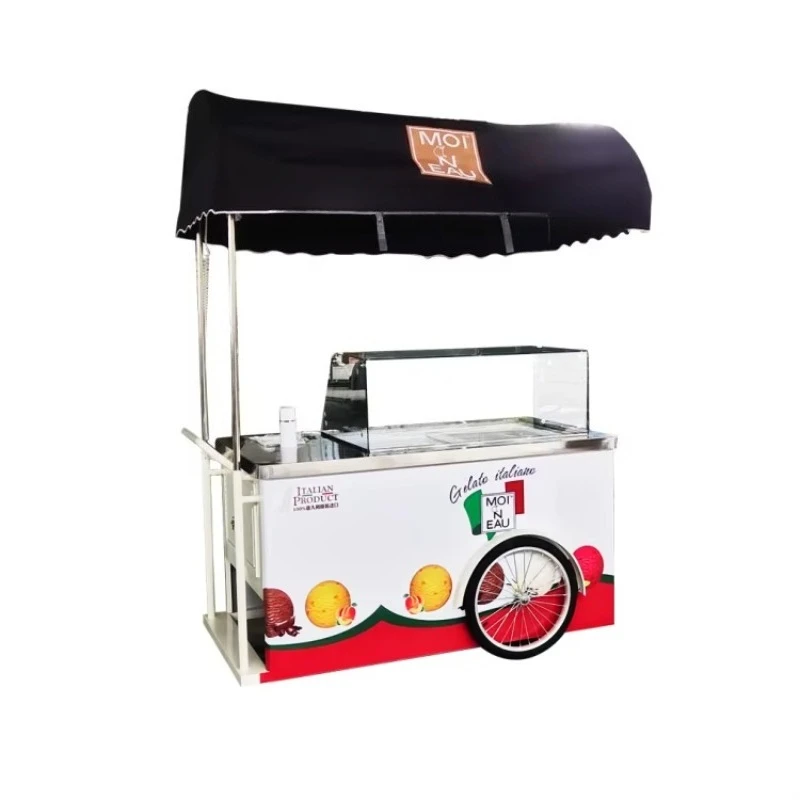 Move Type Ice Cream Vending Cart Mobile Sale Cart with Freezer for Ice Cream Business Custom