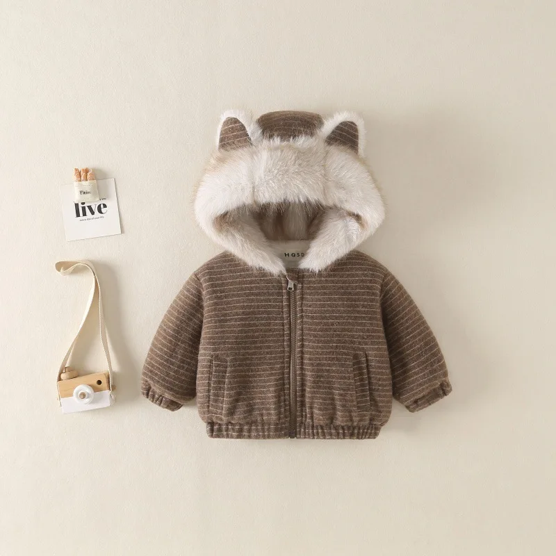 Cute Thick Coat Boys Girls Fleece Lined Fall Winter New Kids Cartoon Hooded Fuzzy Top 2026 Warm Cute Coat