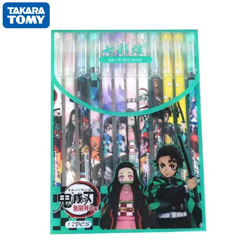 12pcs/set Demon Slayer Anime Figure Kamado Tanjirou Gel Pens Cute Cartoon Black ink Quick Dry Neutral Pen Kids Stationery Gift