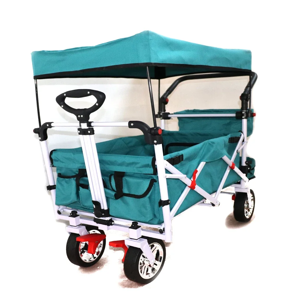 Portable 4 Wheels Storage Basket Garden Beach Trolley Folding Camping Wagon  FW011