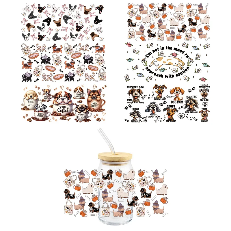 Cartoon Dog UV DTF Wrap Transfer Stickers Cute Fasion Design Waterproof Wrap For Glasses Cups Mugs Bottles Decal