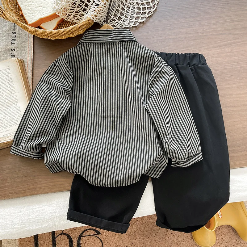 Autumn Spring Kids Boy Fashion Cartoon Clothing Set Kid Suits Strips Shirt Pants 2pcs/set Children Clothes Set 1 2 3 4 5 Year
